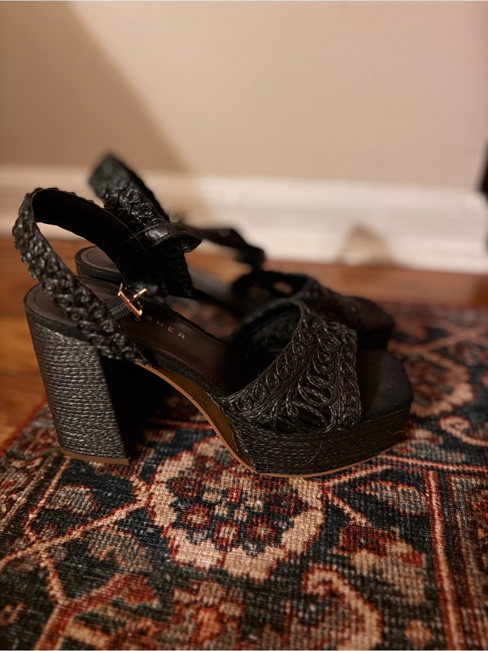Marc Fisher Black Woven Platform Sandals